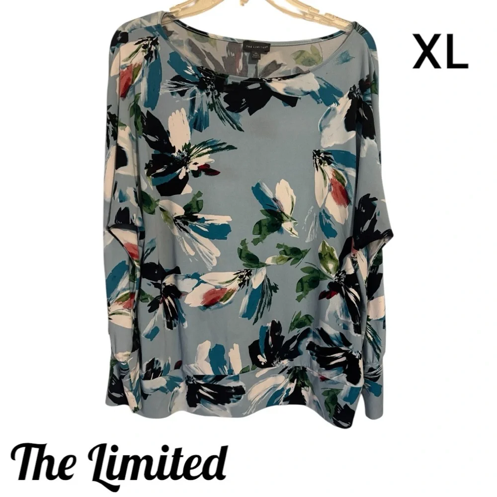 The Limited Women's Abstract Floral Blue Print Top XLARGE #N - Picture 1 of 7